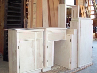set of wood cabinets under construction